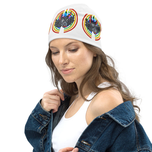 Rainbows & Unicorns all-over print beanie